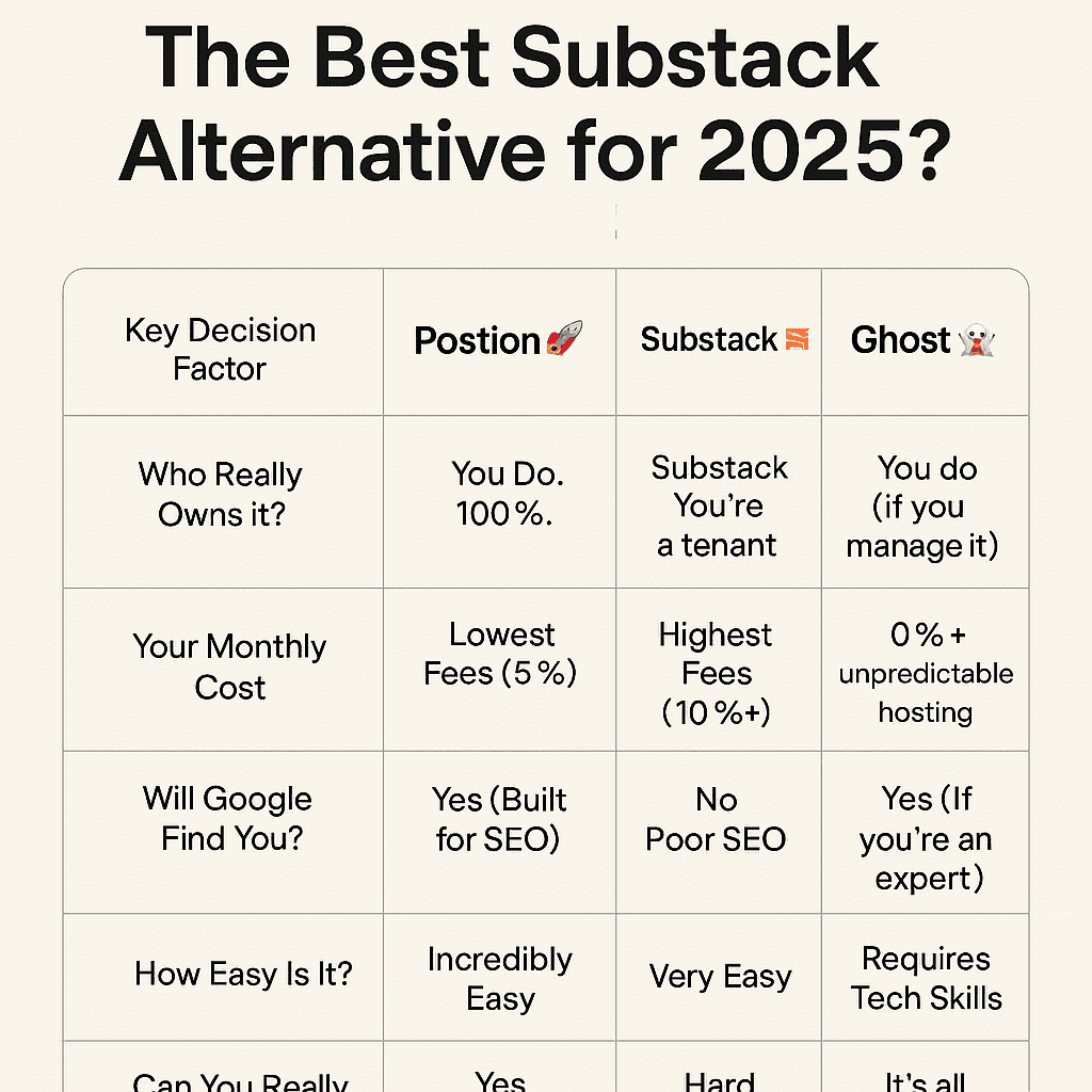 Postion vs. Substack vs. Ghost: The Ultimate Creator Platform Comparison (2026)